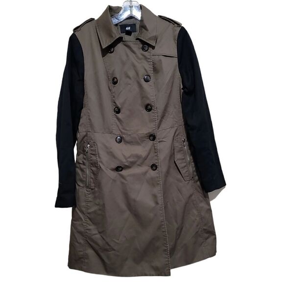 HM Brown and Black ColorBlock Trench Coat Sz 10 - Picture 3 of 8